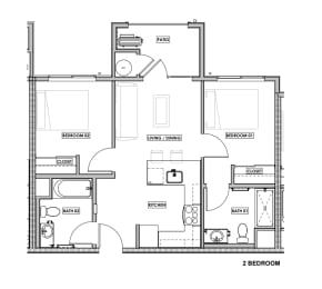 the floor plan of 2 bedroom apartment at Lincoln Avenue Apartments, Calistoga, CA