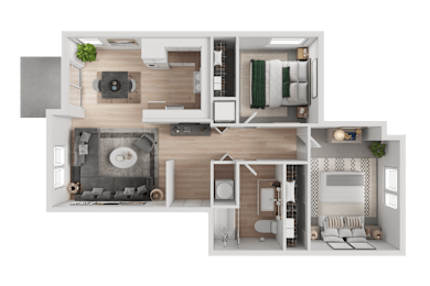 2 Bedroom 2 Bath Floor Plan at Troutdale Terrace, Troutdale