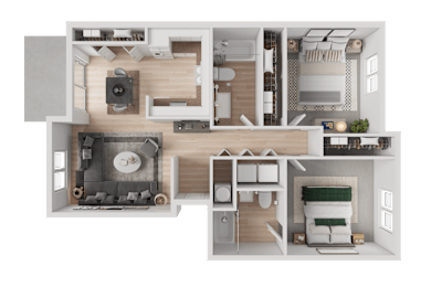 2 Bed 2 Bath Floor Plan at Troutdale Terrace, Troutdale Oregon