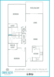 Two bedroom floor plan Cross Keys in North Lauderdale Florida