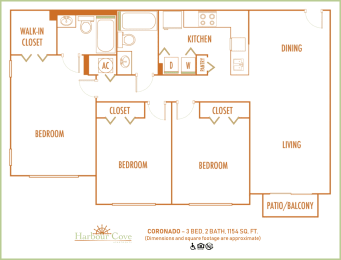 Three bedroom floor plan at Harbour Cove, Hallandale Beach
