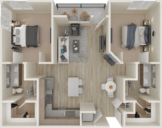 Two bedroom floor plan image at ALLURE AT 2920, Modesto, CA, 95356