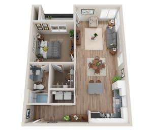 a 3d floor plan of a home with a bedroom and living room at BASE APARTMENT HOMES, Nevada