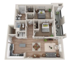 a 3d rendering of a floor plan with a bedroom and living room at BASE APARTMENT HOMES, LAS VEGAS, NV