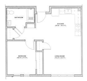 1 Bedroom Floor Plan at Bridge Meadows Beaverton 55+, Beaverton Oregon
