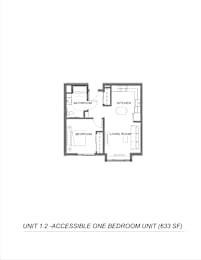 1Bed Floor Plan at Bridge Meadows Redmond Apartments, Redmond