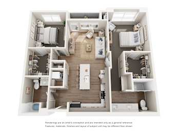 A floor plan of a house with a kitchen, living room, and three bedrooms.