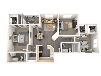 Three bedroom floor plan at THE CLUBS AT RHODES RANCH APARTMENT HOMES, Las Vegas, 89148