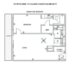 Fayette arms 1x1 Floorplan 598 sqft at FAYETTE ARMS, MOUNTAIN VIEW, CA
