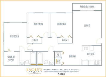 Three bedroom floor plan Eagles Landing in Miami Gardens Florida