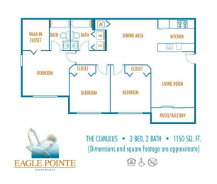 Three bedroom 2 bath floor plan at Eagle Pointe, Pompano Beach
