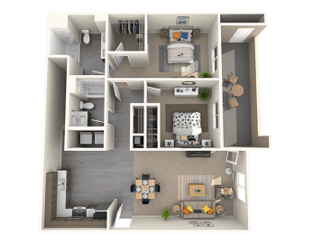 Two bedroom floor plan at ARISTA APARTMENT HOMES, Las Vegas