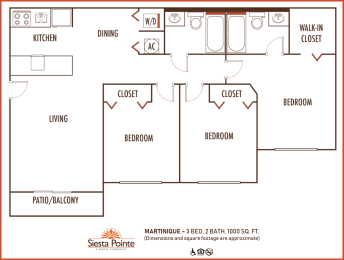 Siesta Pointe 3 bedroom 3 bath 2D floor plan