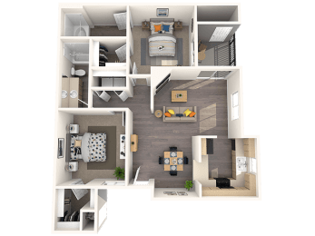 Two bedroom floor plan at THE CLUBS AT RHODES RANCH APARTMENT HOMES, Las Vegas, Nevada