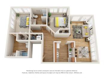 Cedar Street Floor Plan at Fairview Village Apartments, Fairview, 97024