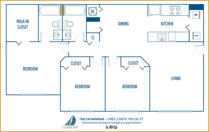 Three bedroom floor plan at Clipper Bay, Florida, 33616