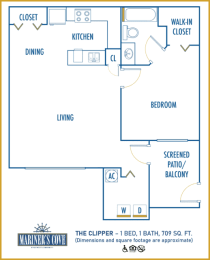 Mariner's Cove 1 bedroom 2D floor plan