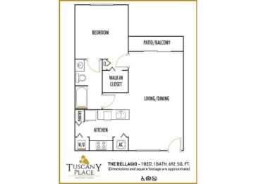 Tuscany Place 1 bedroom 1 bath 2 D floor plan at Tuscany Place Apartments, Florida, 33032