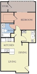 1 Bed 1 Bath Floorplan at Palm Bay Apartments