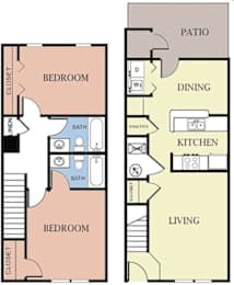2 Bed 2 Bath Floorplan at Palm Bay Apartments