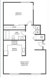 the schematic diagram of the floor plan of a small house at Troutdale Terrace, Troutdale, Oregon