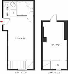 A floor plan of a two-level home with a kitchen and a cellar.