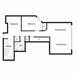 A black and white image of a floor plan for a house.