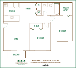 Oaks at Pompano 2 bedroom 2D floor plan
