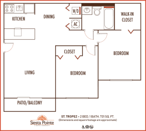 Siesta Pointe 2 bedroom 1 bath 2D floor plan
