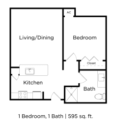 a floor plan of a small house with a bedroom and a kitchen and a bathroom