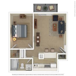 Terra Heights in Tacoma 3D 1 bedroom floor plan