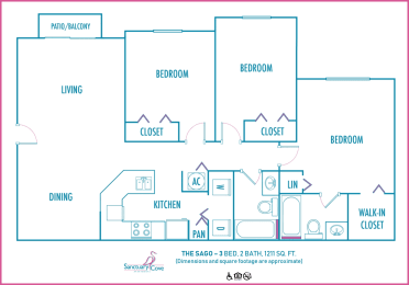 Sanctuary Cove 3 bedroom 2 bath 2D floor plan at Sanctuary Cove, North Lauderdale, FL