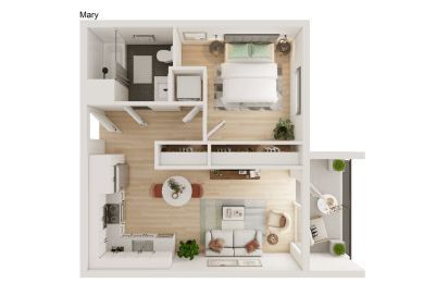 1 bed 1 bath Floor Plan at Luella, Sacramento, CA, 95811