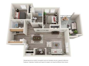 2 Bedroom Floor Plan at Villa Solera, San Jose, CA