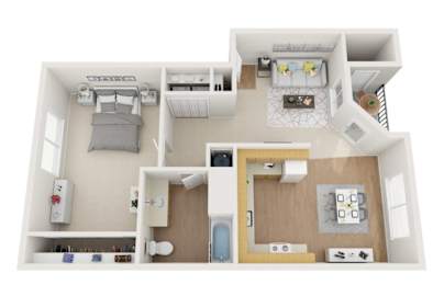 1 Bed 1 Bath Floor Plan at Vancouver Mall Apartments, Vancouver, WA
