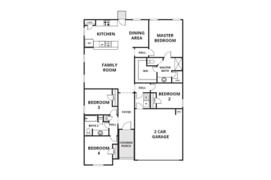 the plan of the upper floor of the house with two car garage