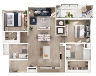 a floor plan of a 3 bedroom apartment at the residences at silver hill in suitland,