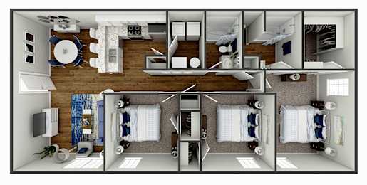 a 3d floor plan of a house with a bedroom and a bathroom