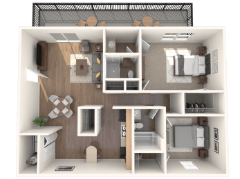 floor plan 2 Bed - 2 Bath, 1060 sq ft, Durham B5