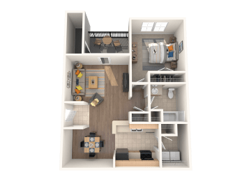 Apartments in Savannah, GA for Rent – Canvas at Savannah- 3D floorplan of our one bedroom apartment