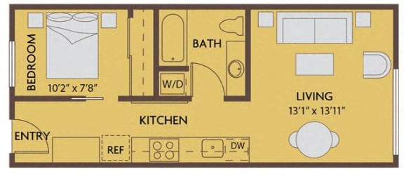 1 bed 1 bath 528 square feet floor plan