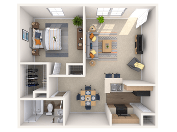 A1, 1 br, 1 ba, 610 sq. ft.