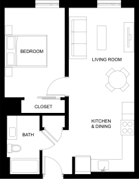 a floor plan of a small house with a kitchen and a living room