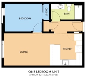 1 br, 1 ba 621 sq. ft.