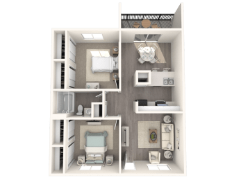 a 3d floor plan of a 1 bedroom apartment