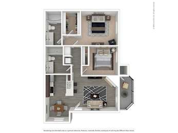 A floor plan of a house with a kitchen, living room, and two bedrooms.