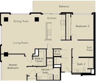 Floor Plan  2 bed  2 Bath 1359-1393 square feet floor plan B