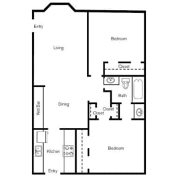 a floor plan of an apartment with a bedroom and a living room