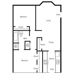 a floor plan of a house with a bedroom and a living room