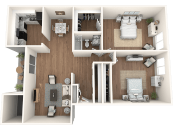 The Element at River Pointe apartments in Jacksonville Florida photo of two bedroom one bathroom floorplan